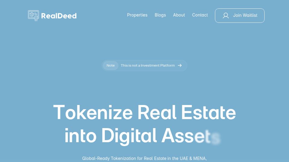 Screenshot of realdeed.co: Show HN: RealDeed – Tokenize Real Estate into Digital Assets