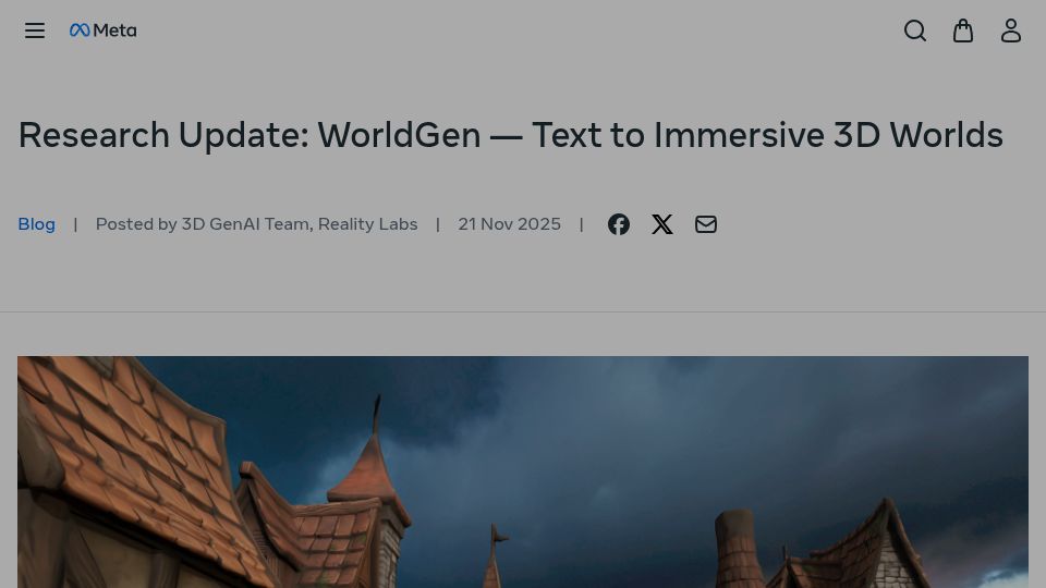 Screenshot of meta.com: WorldGen – Text to Immersive 3D Worlds