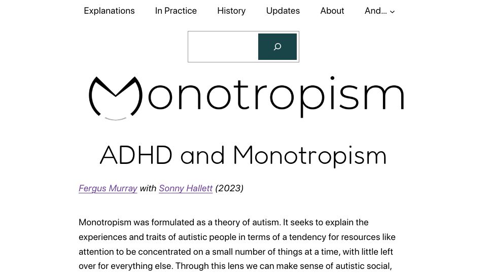 Screenshot of monotropism.org: ADHD and monotropism (2023)