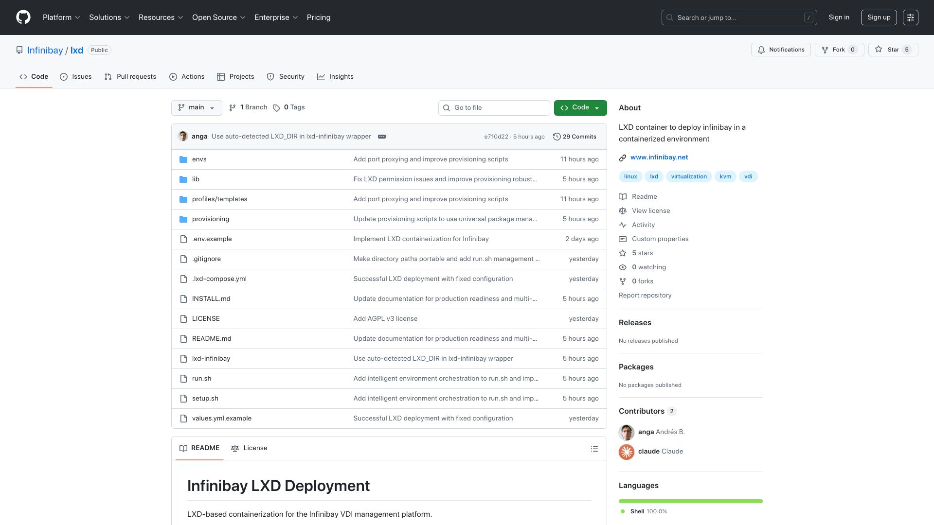 Screenshot of github.com: Infinibay LXD Container