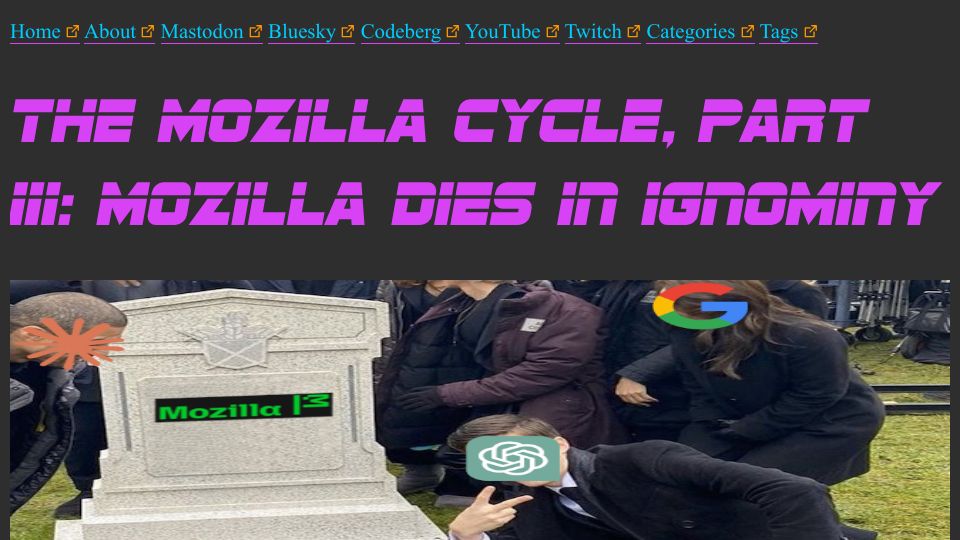 Screenshot of taggart-tech.com: The Mozilla Cycle, Part III: Mozilla Dies in Ignominy