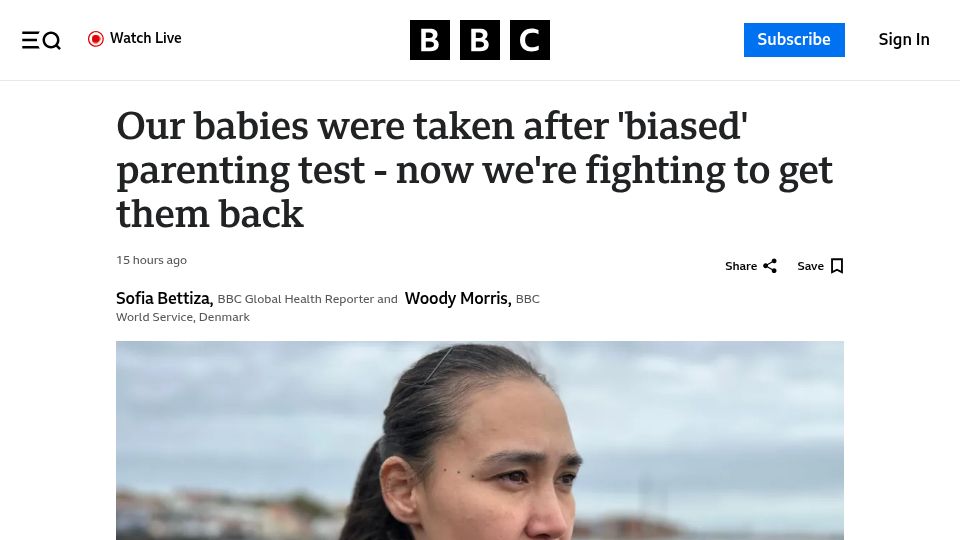 Screenshot of bbc.co.uk: Our babies were taken after 'biased' parenting test