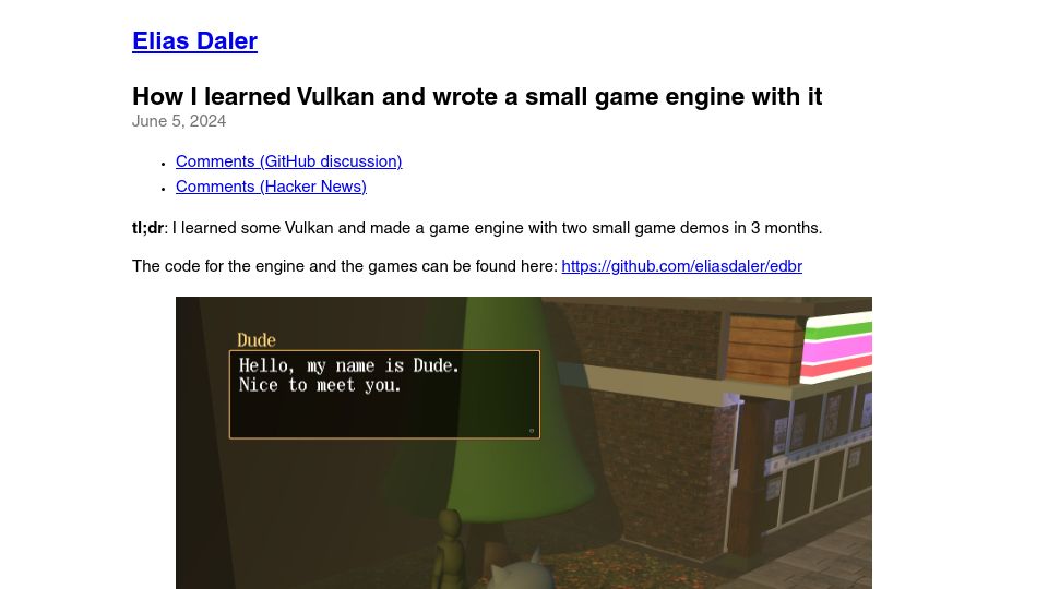 Screenshot of edw.is: How I learned Vulkan and wrote a small game engine with it (2024)