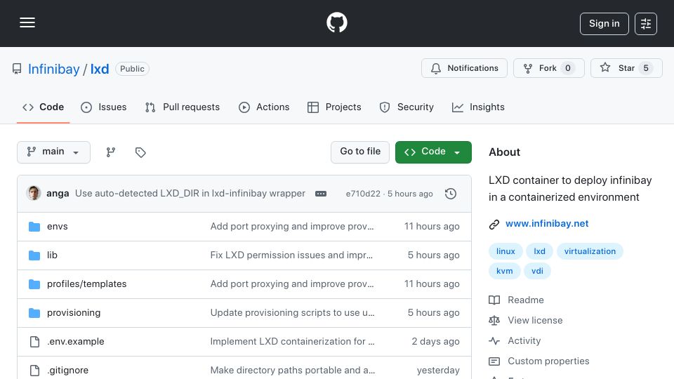 Screenshot of github.com: Infinibay LXD Container