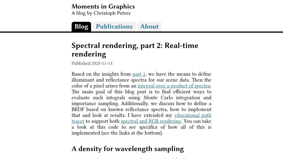 Screenshot of momentsingraphics.de: Spectral rendering, part 2: Real-time rendering