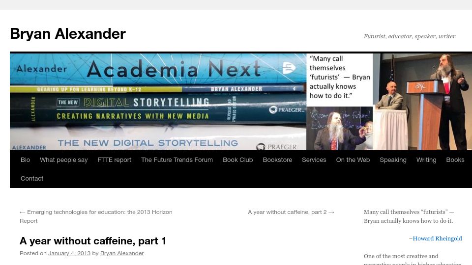 Screenshot of bryanalexander.org: A year without caffeine (2013)