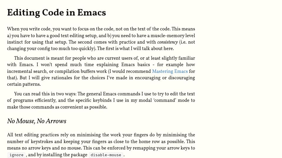 Screenshot of redpenguin101.github.io: Editing Code in Emacs