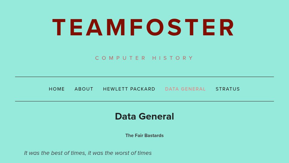 Screenshot of teamfoster.com: Data General History by Foster
