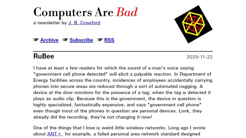 Screenshot of computer.rip: RuBee