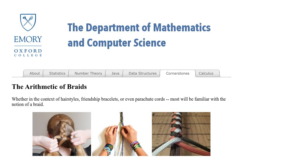 Screenshot of mathcenter.oxford.emory.edu: The Arithmetic of Braids (2022)