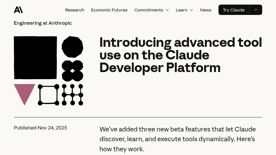 Screenshot of anthropic.com: Claude Advanced Tool Use
