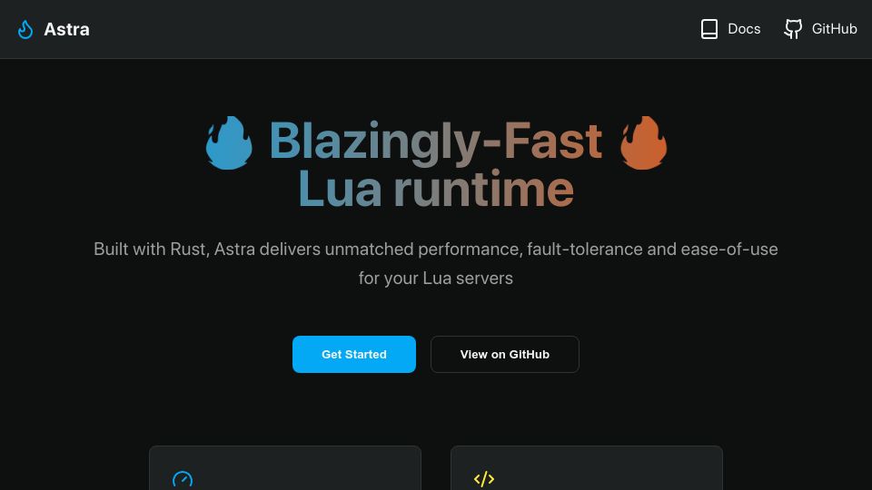 Screenshot of astra.arkforge.net: Fast Lua runtime written in Rust