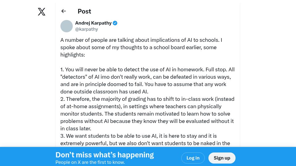 Screenshot of twitter.com: Implications of AI to schools