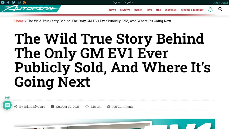 Screenshot of theautopian.com: The only GM EV1 ever publicly sold