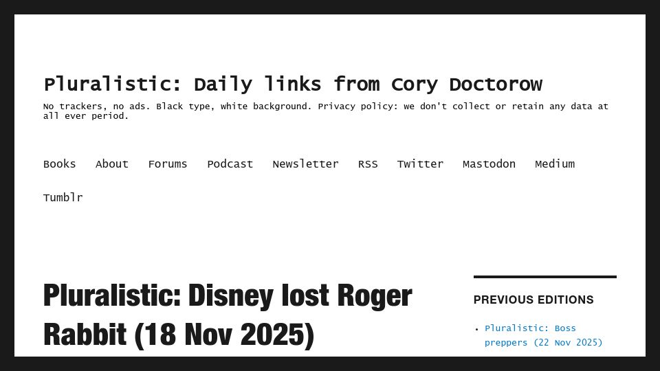 Screenshot of pluralistic.net: Disney Lost Roger Rabbit