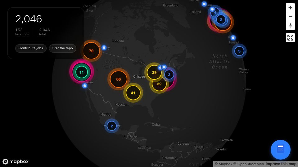 Screenshot of map.stapply.ai: Show HN: I built an interactive map of jobs at top AI companies