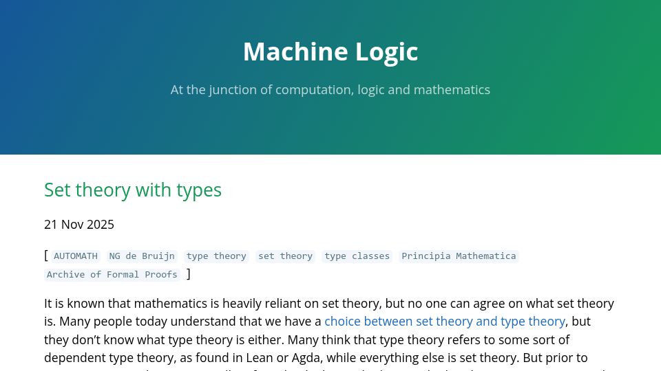 Screenshot of lawrencecpaulson.github.io: Set theory with types