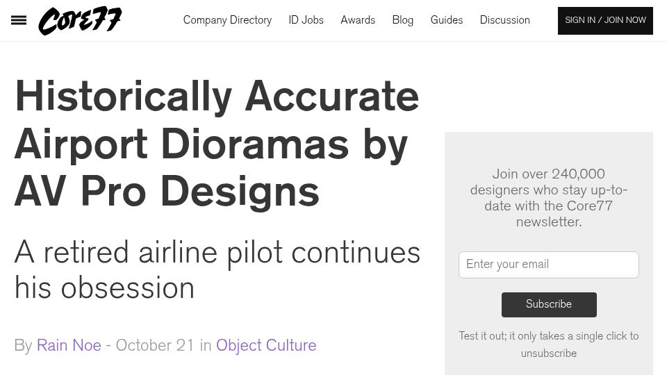 Screenshot of core77.com: Historically Accurate Airport Dioramas by AV Pro Designs