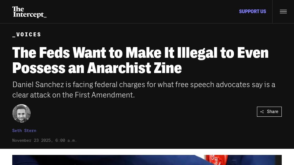 Screenshot of theintercept.com: The feds want to make it illegal to even possess an anarchist zine