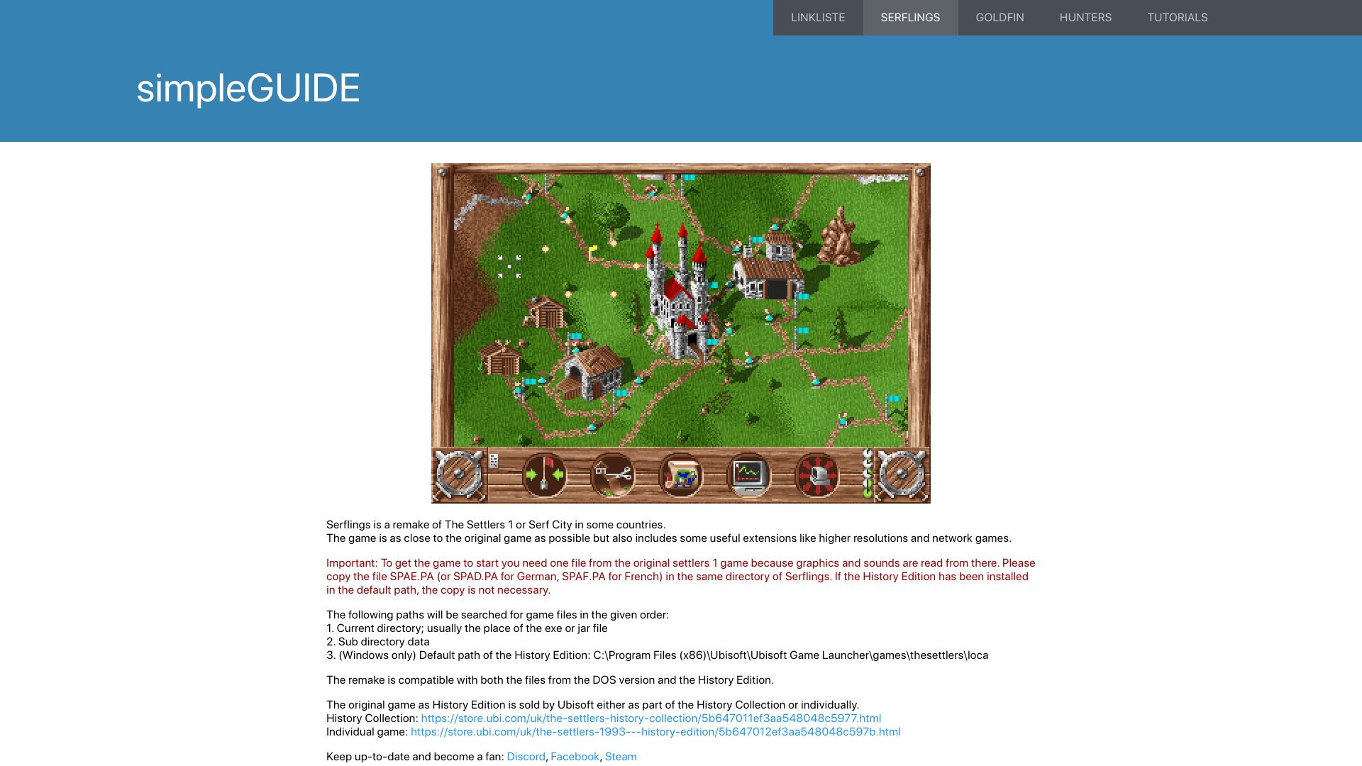 Screenshot of simpleguide.net: Serflings is a remake of The Settlers 1