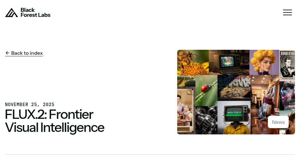 Screenshot of bfl.ai: FLUX.2: Frontier Visual Intelligence
