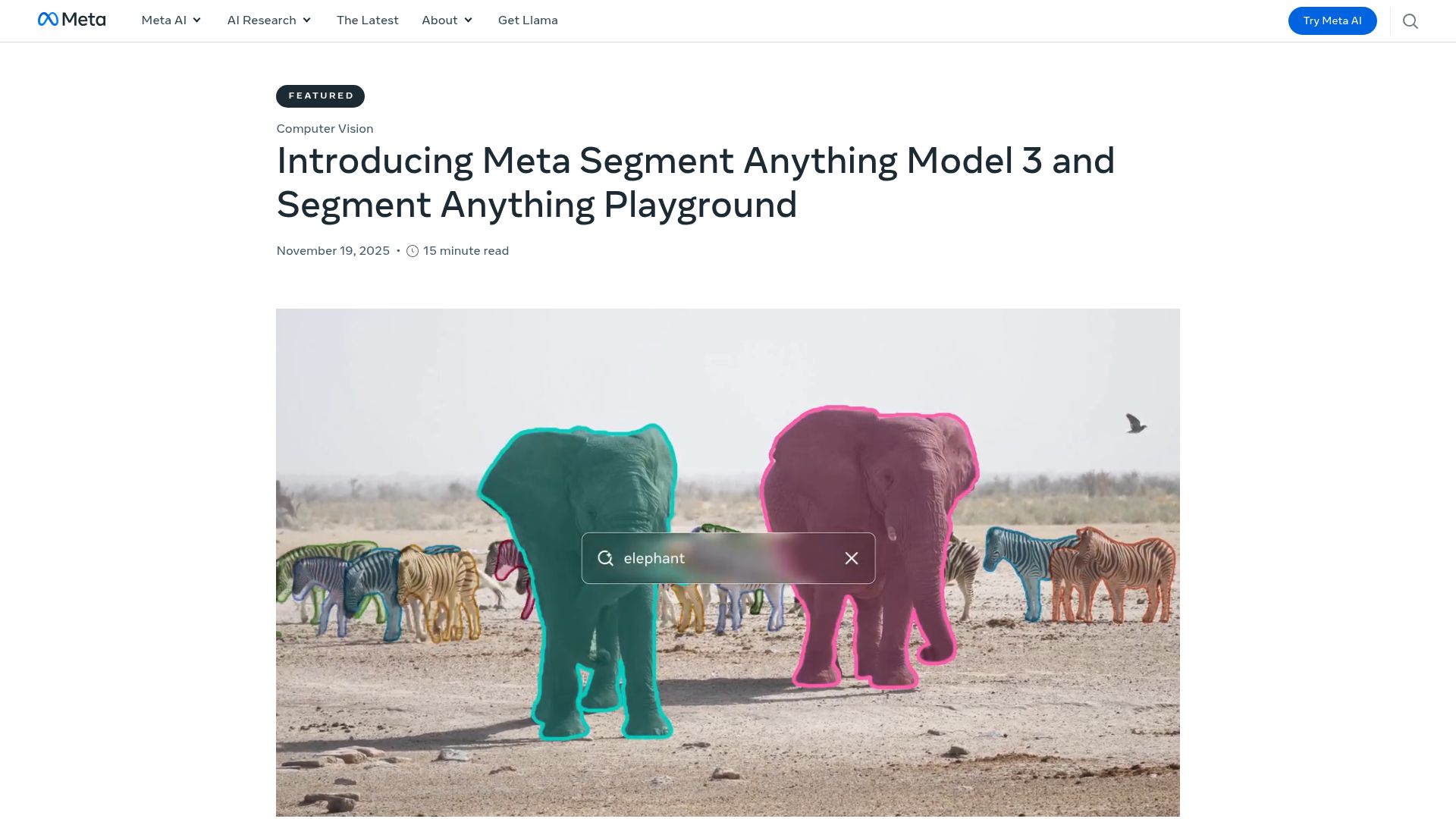 Screenshot of ai.meta.com: Meta Segment Anything Model 3