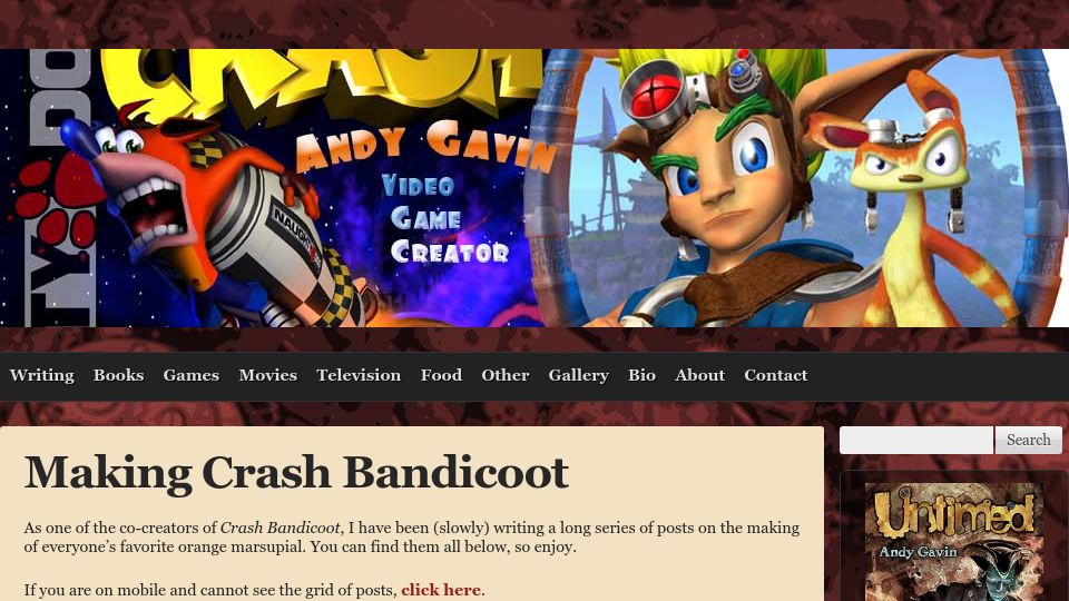 Screenshot of all-things-andy-gavin.com: Making Crash Bandicoot (2011)