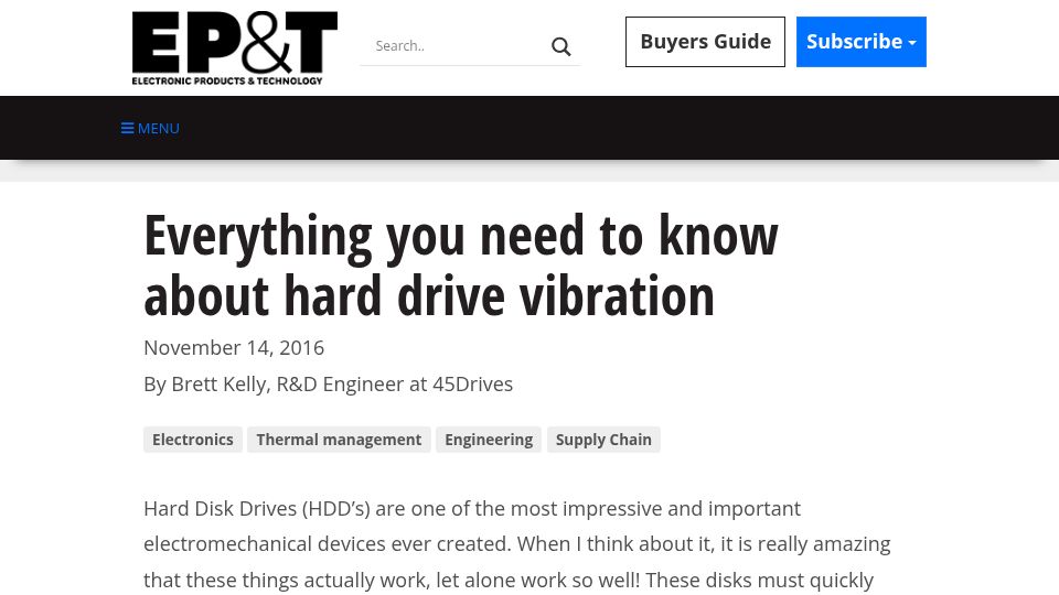 Screenshot of ept.ca: Everything you need to know about hard drive vibration (2016)