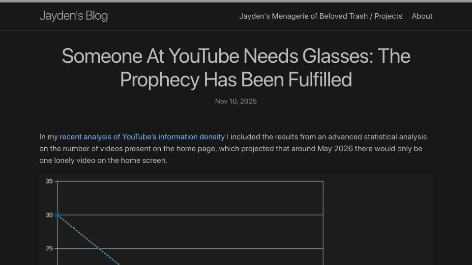 Screenshot of jayd.ml: Someone at YouTube Needs Glasses: The Prophecy Has Been Fulfilled