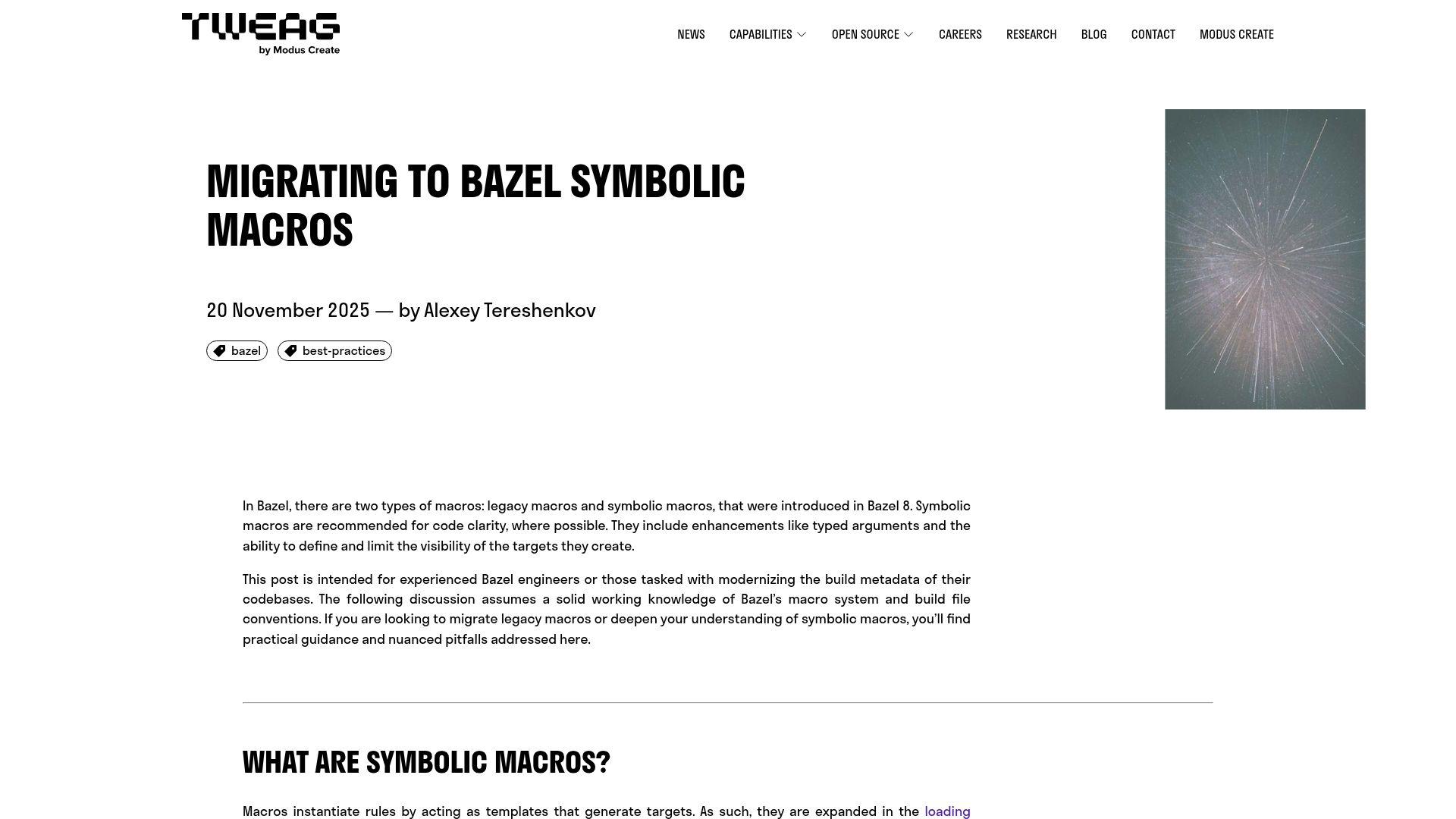 Screenshot of tweag.io: Migrating to Bazel symbolic macros