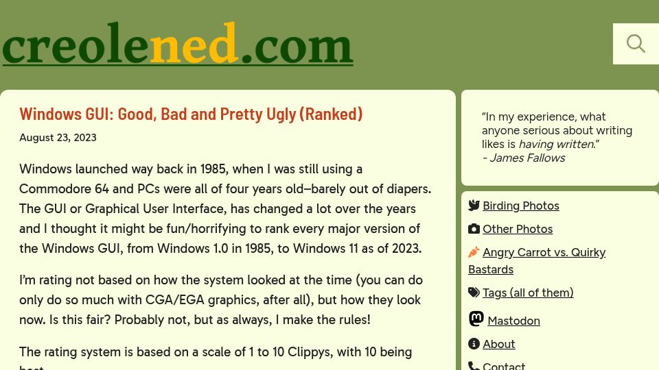 Screenshot of creolened.com: Windows GUI – Good, Bad and Pretty Ugly (2023)