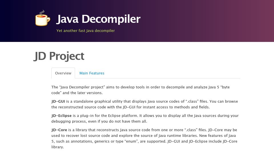 Screenshot of java-decompiler.github.io: Java Decompiler