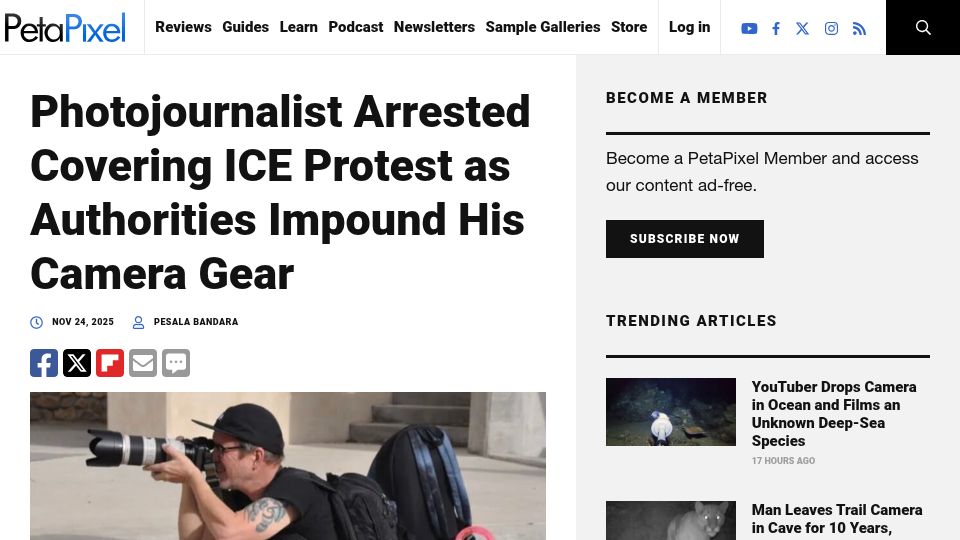 Screenshot of petapixel.com: ICE Arrests the Press