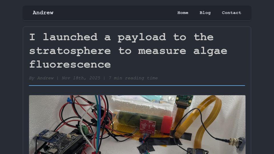 Screenshot of radi8.dev: Show HN: I turned algae into a bio-altimeter and put it on a weather balloon