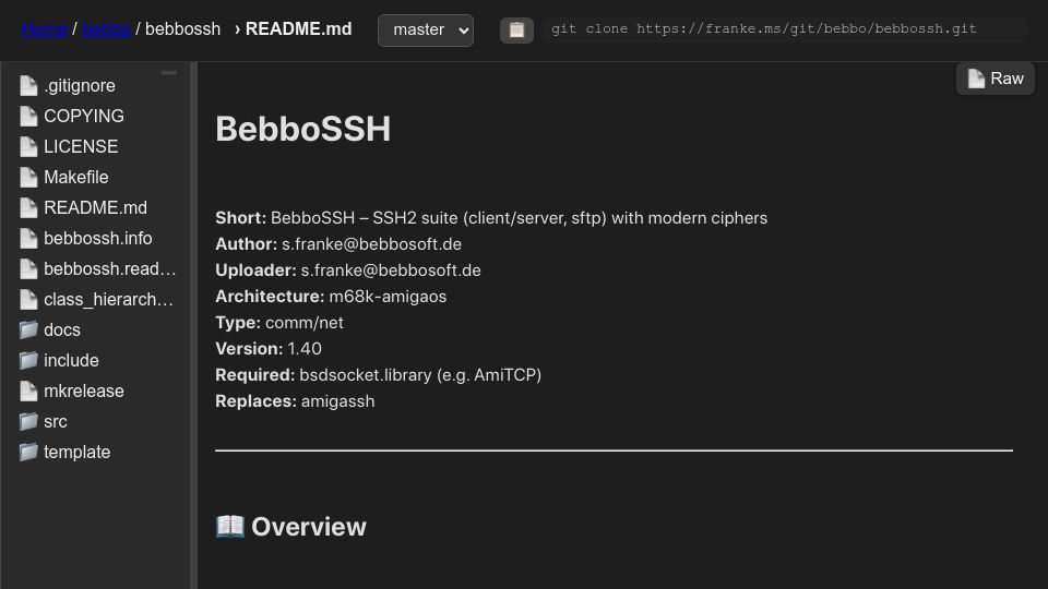 Screenshot of franke.ms: BebboSSH: SSH2 implementation for Amiga systems (68000, GPLv3)