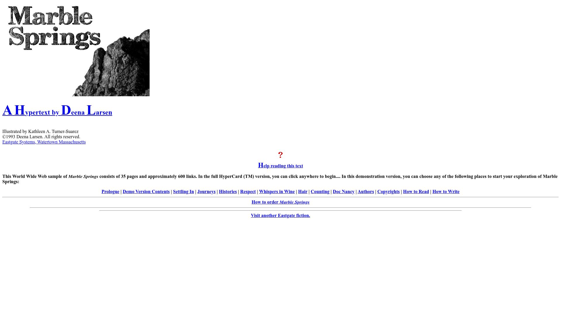 Screenshot of eastgate.com: Marble Springs (1993)