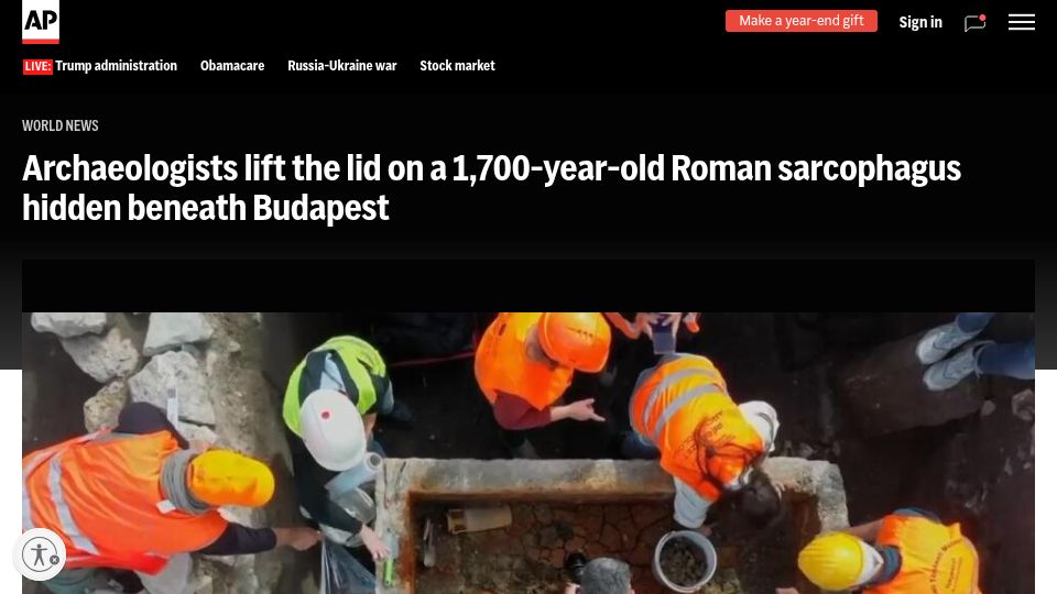 Screenshot of apnews.com: 1,700-year-old Roman sarcophagus is unearthed in Budapest
