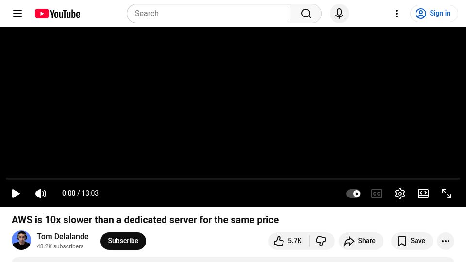 Screenshot of youtube.com: AWS is 10x slower than a dedicated server for the same price [video]