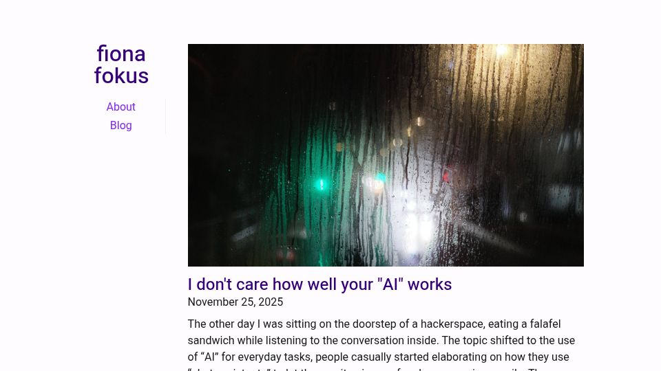 Screenshot of fokus.cool: I don't care how well your "AI" works