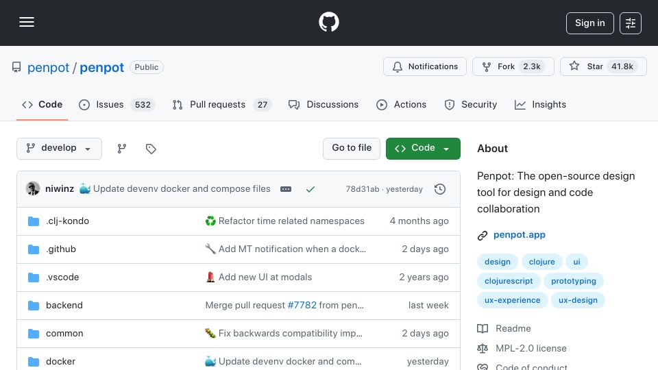 Screenshot of github.com: Penpot: The Open-Source Figma