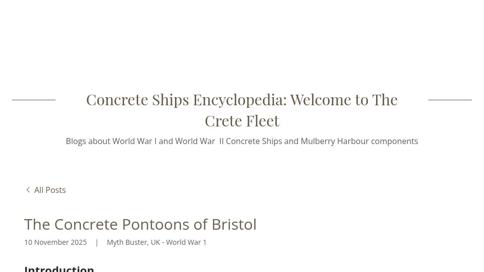 Screenshot of thecretefleet.com: The Concrete Pontoons of Bristol