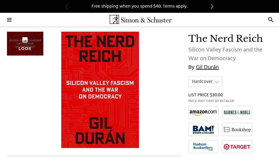 Screenshot of simonandschuster.com: The Nerd Reich – Silicon Valley Fascism and the War on Democracy