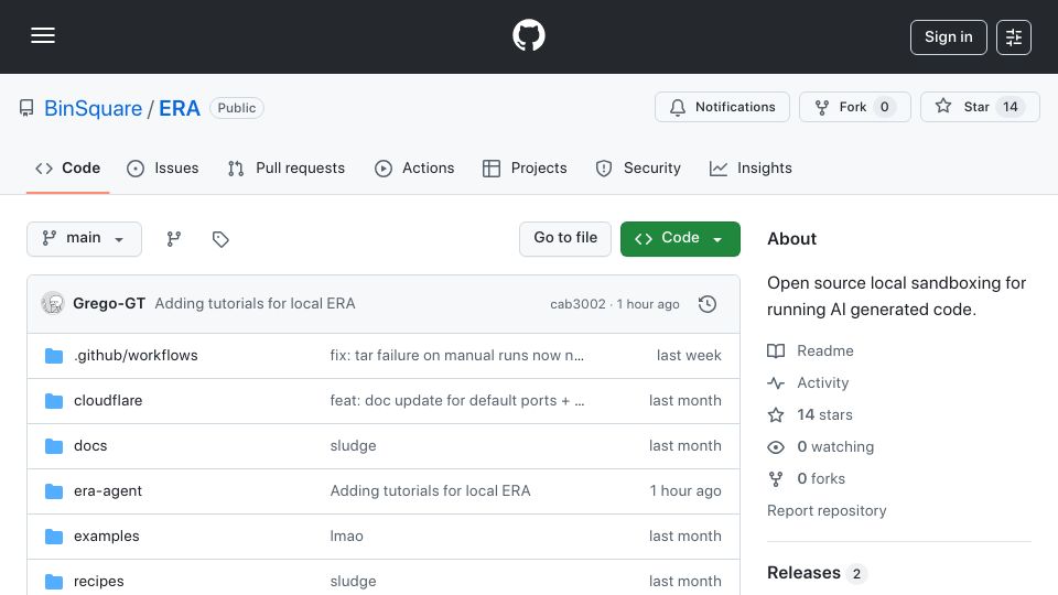 Screenshot of github.com: Show HN: Era – Open-source local sandbox for AI agents