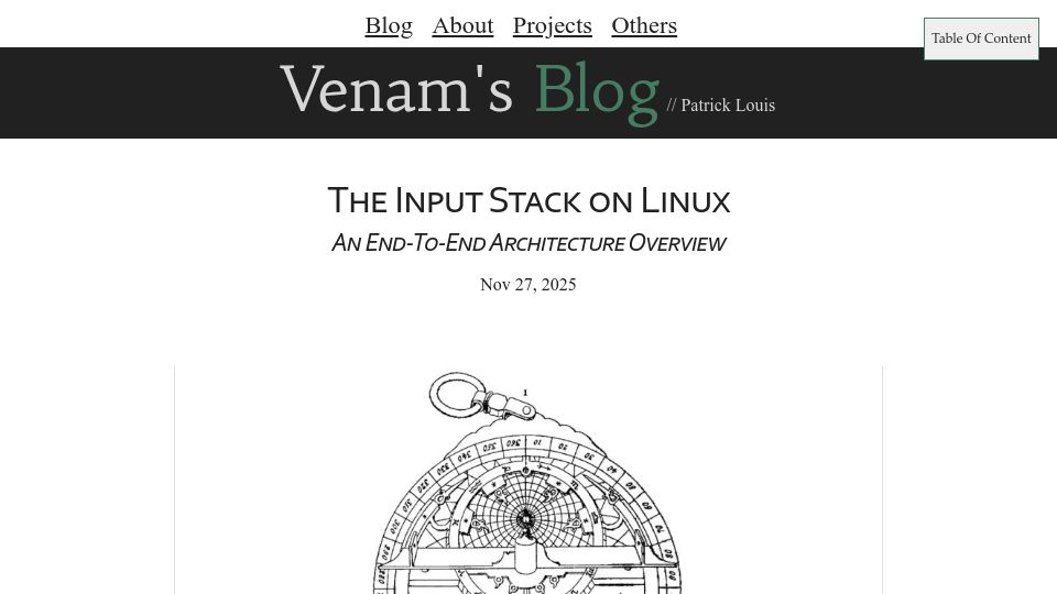 Screenshot of venam.net: The input stack on Linux: An end-to-end architecture overview
