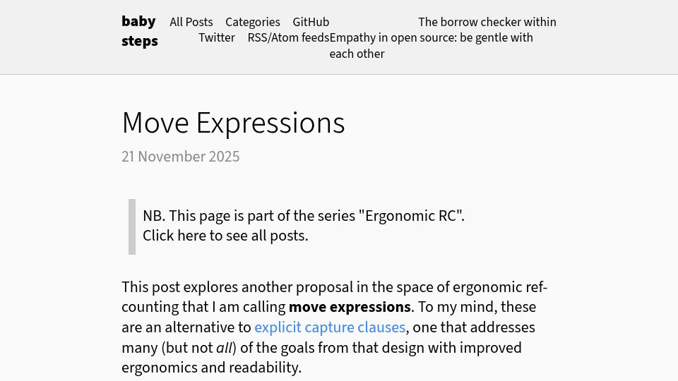Screenshot of smallcultfollowing.com: Move Expressions