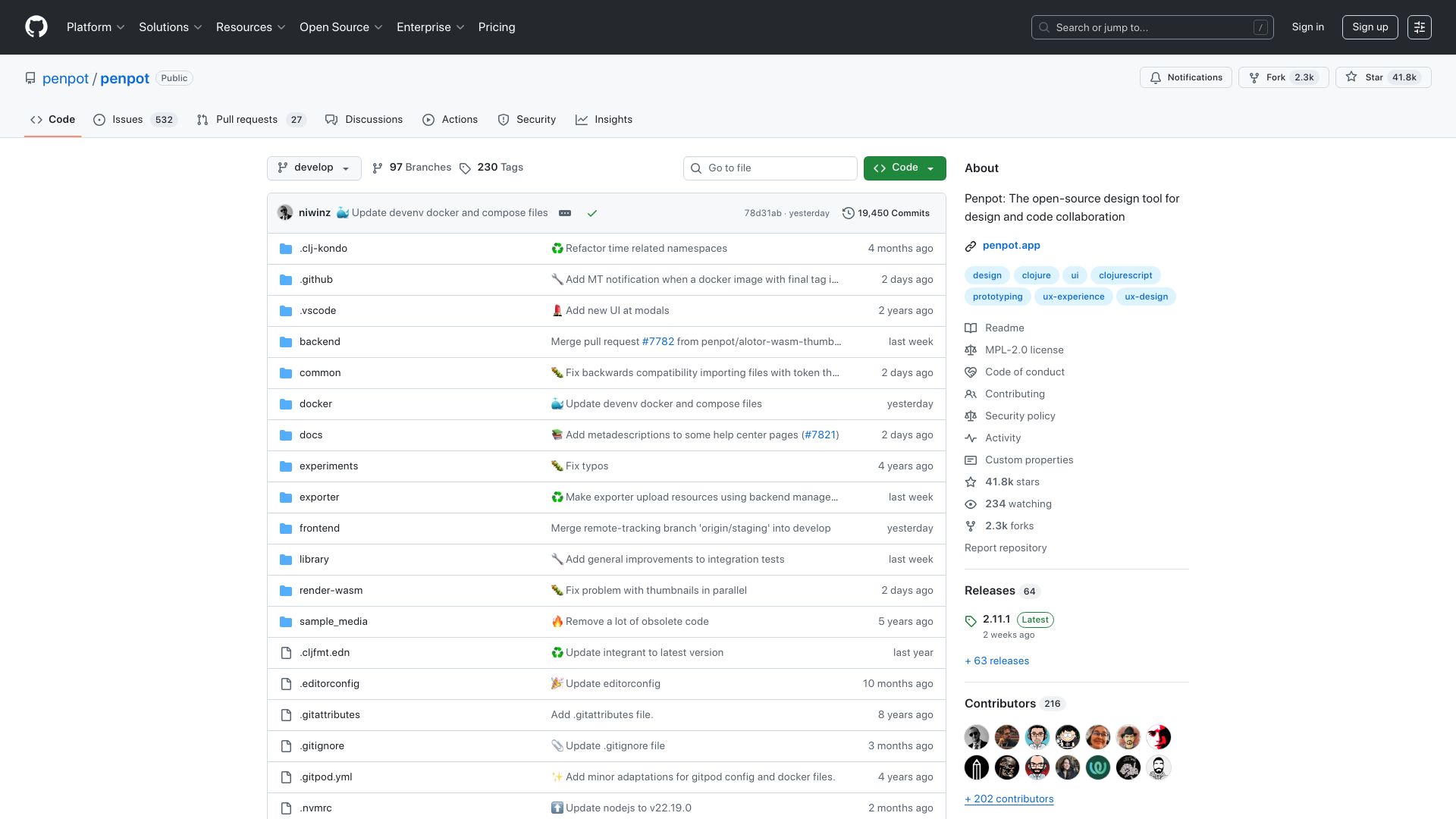 Screenshot of github.com: Penpot: The Open-Source Figma