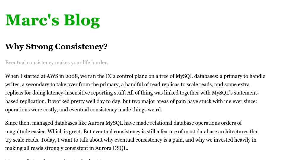 Screenshot of brooker.co.za: Why Strong Consistency?
