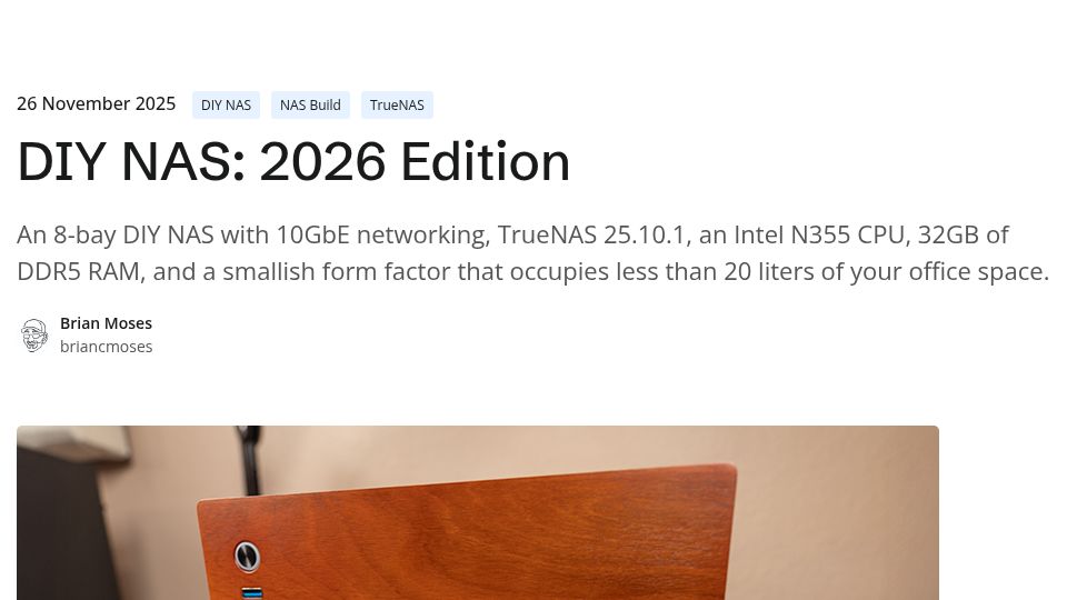Screenshot of blog.briancmoses.com: DIY NAS: 2026 Edition