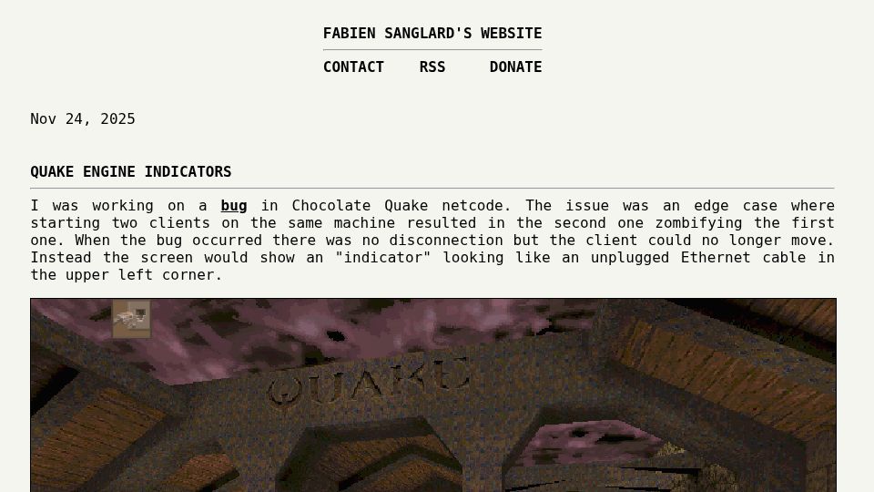 Screenshot of fabiensanglard.net: Quake Engine Indicators