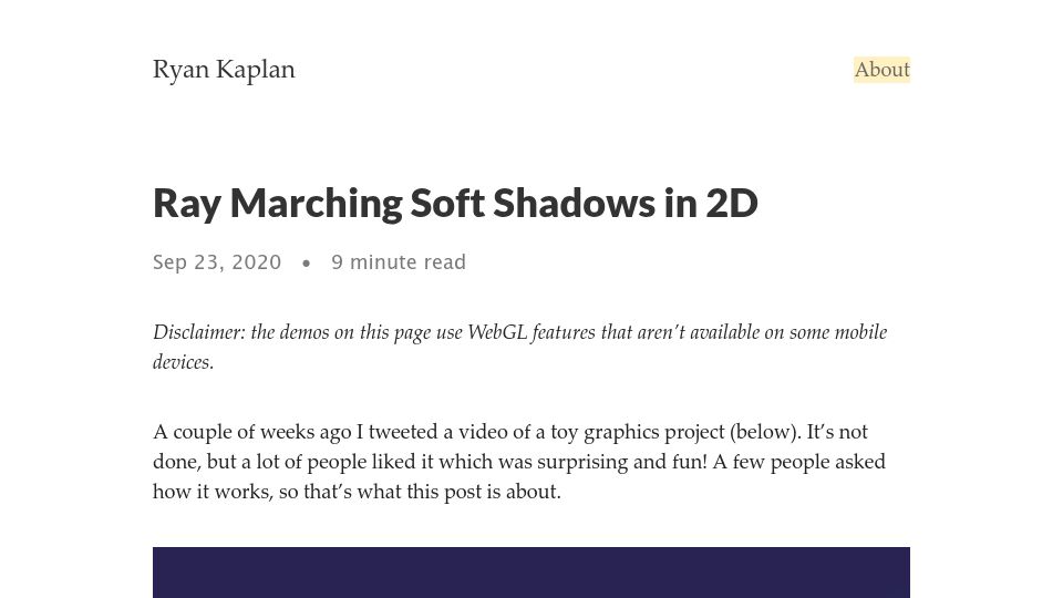 Screenshot of rykap.com: Ray Marching Soft Shadows in 2D (2020)